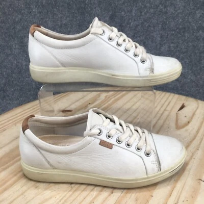 ECCO Zapatos Mujer 6 Suave 7 Informal Tenis Cuero Blanco Con Cordones Parte Superior Baja Logo Foto 1 de 4