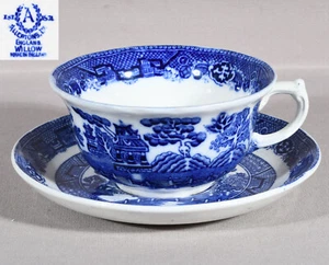Allertons Blue Willow Cup 2 in Tall & Saucer 5 1/2 in Diameter - Picture 1 of 11