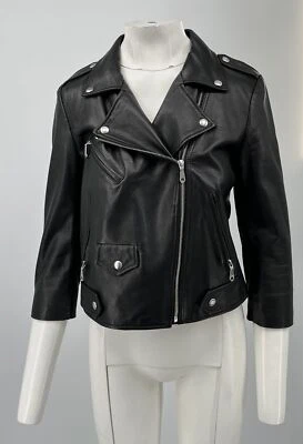 Chaqueta corta de moto Rebecca Minkoff de cuero genuino 'Wes' manga larga talla M  Foto 1 de 4