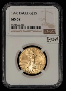1990 G$25 1/2 oz Gold American Eagle - Flashy BU - No Spots - NGC MS 67 - G2369 - Picture 1 of 4