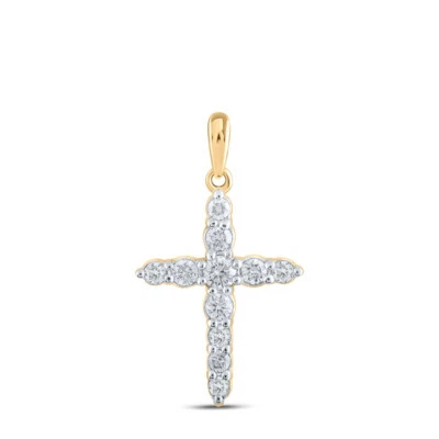 10K Yellow Gold Womens Round Diamond Cross Pendant 3/8 Cttw - Image 1 of 2
