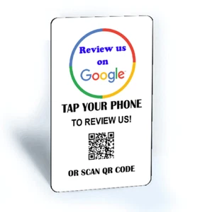 Social Media Smart Contactless Sharing NFC Google 'Review Us' Card Tap + QR Code - Picture 1 of 1