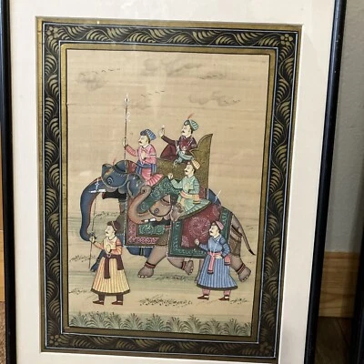 Pintura en miniatura india sobre seda enmarcada en Mumbai EX 12 1/2" X 14 1/2" Foto 1 de 4