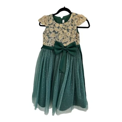 NUEVO Vestido Maxi Lazo de Tafetán Formal Pagent de Lentejuelas y Toile Fiesta para Niñas Foto 1 de 4