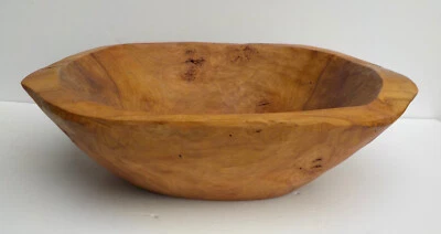 RUSTIC HAND CARVED HEAVY DEEP WOODEN BOWL 16 1/2" X 12" x 4 1/4" TALL NEW MADE - Image 1 of 4