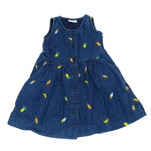 Hanna Andersson Jumper Fruit Embroidered Ice Cream Denim Dress 100cm Girl's US 4 - Picture 1 of 7