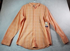 DOCKERS Shirt Men Size Medium Orange Plaid Cotton Long Sleeve Collar Button Down - Picture 1 of 10