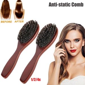 2/4x Natural Boar Bristle Oval Hair Brush Comb Head Scalp Massage Wood Handle AU - Picture 1 of 18