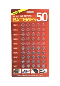 Original 50 Assorted Button Cell Watch Batteries AG 1 AG3 AG4 AG10 AG12 AG13 - Picture 1 of 1