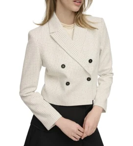 Blazer para mujer Calvin Klein de tweed de doble botonadura crema talla múltiple 14 - Imagen 1 de 10