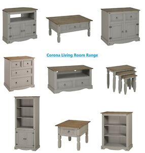 Corona Solid Pine furniture Grey Wax TV Sideboard Bookcase Coffee Table Nest