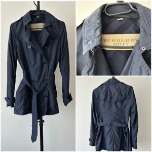 Burberry Brit double breasted lightweight nylon Camden trench coat belted navy - Picture 1 of 18