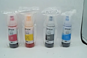 NUOVO ORIGINALE EPSON 4 PACK 522 BOTTIGLIE INCHIOSTRO ECOTANK NERO CIANO MAGENTA GIALLO 65 ML - Foto 1 di 3