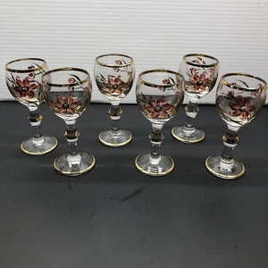 Hand Painted Hungarian Cordial Glasses Vintage Set Of 6 4.25" Tall 1970’s? - Picture 1 of 12