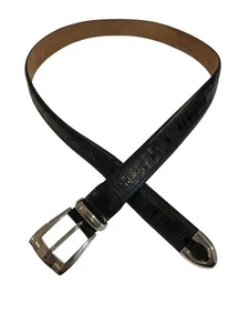 Cintura MEZLAN originale COCCODRILLO 4179 TAGLIA 34 fibbia ottone argento nero made Spain - Foto 1 di 15