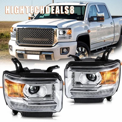 Par de faros para GMC Sierra Base/Denali/SLE/SLT 2014-2019 cromados izquierda+derecha Foto 1 de 4