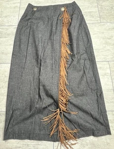 Vintage Veronica Prida Suede Fringe Black Denim Wrap Around Skirt Med. - Picture 1 of 14