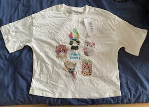 M&S Girls' T-Shirt Aged 10-11 White Cats Short Sleeve Feline Groovy BNWT NEW - Picture 1 of 6