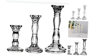 3Pack Glass Candle Stick Holders - Crystal Taper Candles Holder– Table Clear - Picture 1 of 7