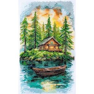 Kit Punto de Cruz - Paisaje Bosque de Pinos, Bordado Río, Montañas, Kit de Artesanía - Imagen 1 de 9
