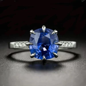 2.30 Ct Cushion Blue Sapphire Solitaire Engagement Ring 14K White Gold Finish - Picture 1 of 7