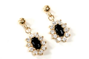 9ct Gold Black Onyx and CZ Cluster Drop earrings Made in UK Gift Boxed - Picture 1 of 6