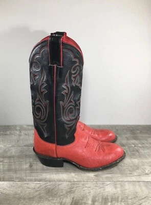 Botas para mujer Justin L4704 rojas y negras de cuero vaquero occidental talla 7 vintage Foto 1 de 4
