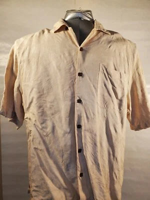 Montego Mon Men's Med Yellow Washable 100% Silk Jacquard Short Sleeve Shirt  - Image 1 of 4