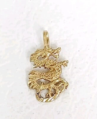 Yellow Gold Dragon Charm - 14k Good Luck Fortune Pendant 7/8"  .85g - Image 1 of 4