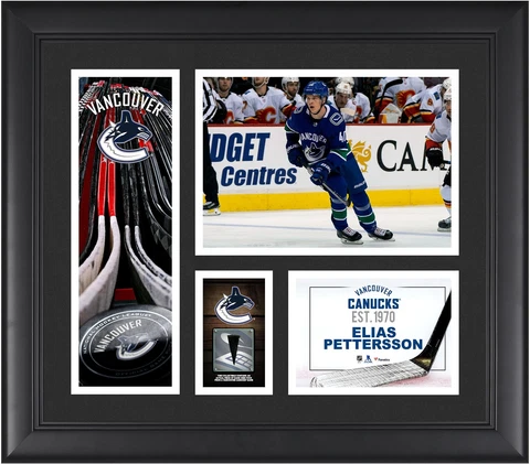 Elias Pettersson Vancouver Canucks Frmd 15x17 Player Collage & Piece of GU Puck Cover