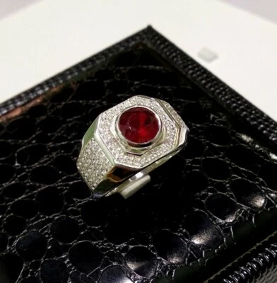 Heizbar Rubin Edelstein Mit 925 Sterlingsilber Ring für Herren #1488 - Bild 1 von 4