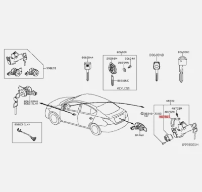 Interruptor de encendido genuino Nissan 1996-2016 Pathfinder Versa 48750-0M010 Foto 1 de 4