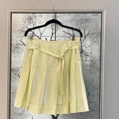 NWT Worth $298 Womens 6 Small Yellow Pleated Belted A Line Preppy Designer Skirt - Image 1 of 4