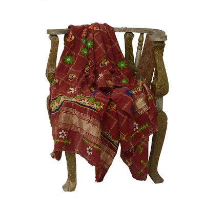 Sanskriti Vintage Indian Hand Embroidered Kutch Work Cotton Shawl Scarf Stole - Image 1 of 4