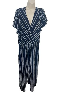 Anthropologie Dolan Women's 3X Canovas Navy Striped Jumpsuit Cotton Easy Casual - Image 1 of 4
