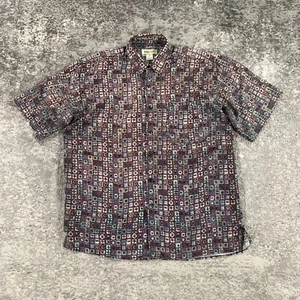 Vintage Bogari Silk Shirt Mens Medium M Purple Geometric Art All Over Print 90s - Picture 1 of 10