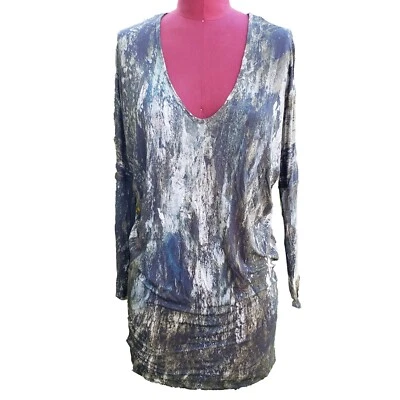 Helmut Lang Long Tunic Top Green Camouflage Jersey Long Sleeve V Neck Small - Image 1 of 4