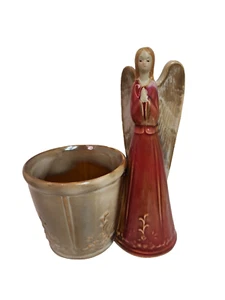 Estatuilla de ángel esmaltada de ángel de oración plato de caramelo maceta maceta vintage 7" H - Imagen 1 de 13