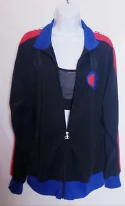 Champion Big C & Logo Taping Black Long Sleeve Full Zip Track Jacket Sz Large - Picture 1 of 9