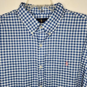 NWT Ralph Lauren Mens XXL Slim Fit Button Down Long Sleeve Blue White Checkered - Picture 1 of 11