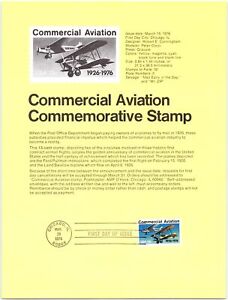 USPS SOUVENIR PAGE COMMERCIAL AVIATION COMMEMORATIVE STAMP 1976