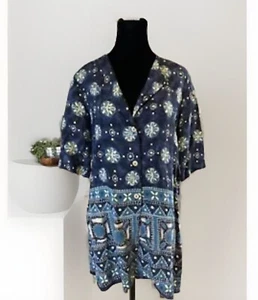 Vintage Made In Italy Top S Blue Sisley Relaxed Elegance Coastal Long Line Boho - Picture 1 of 8