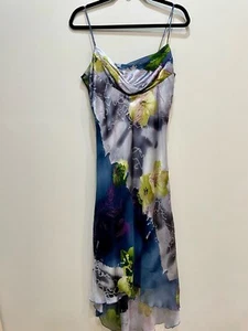 Vestido sin Mangas Asimétrico Cuello Capucha Estampado Floral Años 90 De Colección Y2K L Fairycore Garden - Imagen 1 de 9