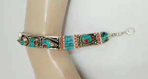 Pulsera de plata esterlina piedra de coral turquesa niña pulsera hecha a mano BS19 - Imagen 1 de 3