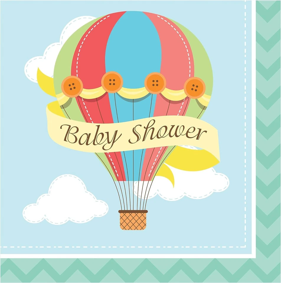 Up, Up & Away Hot Air Balloon Baby Shower Birthday Party Paper Luncheon Napkins - Image 1 of 1