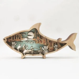 Wooden Handicraft Creative Marine Wind Wooden Carving Fish Table Decoration New - Picture 1 of 16