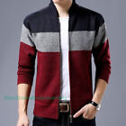 Men's Cardigan Single-Breasted Knit Sweater Stitching Colorblock Stand Coats New
