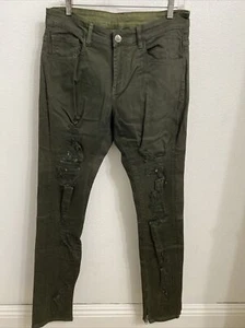 NWOT Embellish NYC Mens Size 32x34 PELLE Green Denim Jeans DISTRESS w/ ANKLE ZIP - Picture 1 of 6