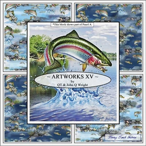 QT, JOHN Q WRIGHT, ARTWORKS XV, JUMPING FISH, TROUT, 27624, 27625, FABRICS - Picture 1 of 4