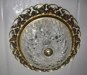VINTAGE FRENCH CHANDELIER CIRCULAR FLUSH MOUNT PLAFONNIER CEILING LIGHT (NV21) - Picture 1 of 7